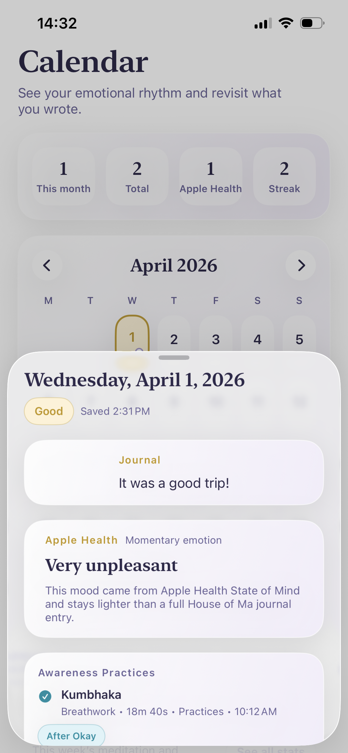 House of Ma calendar screen