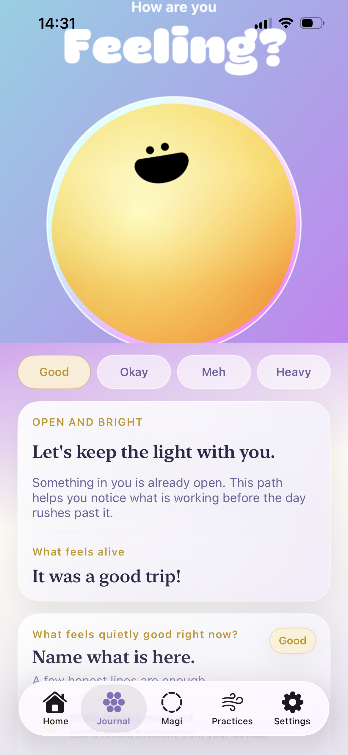 House of Ma emotion check-in screen
