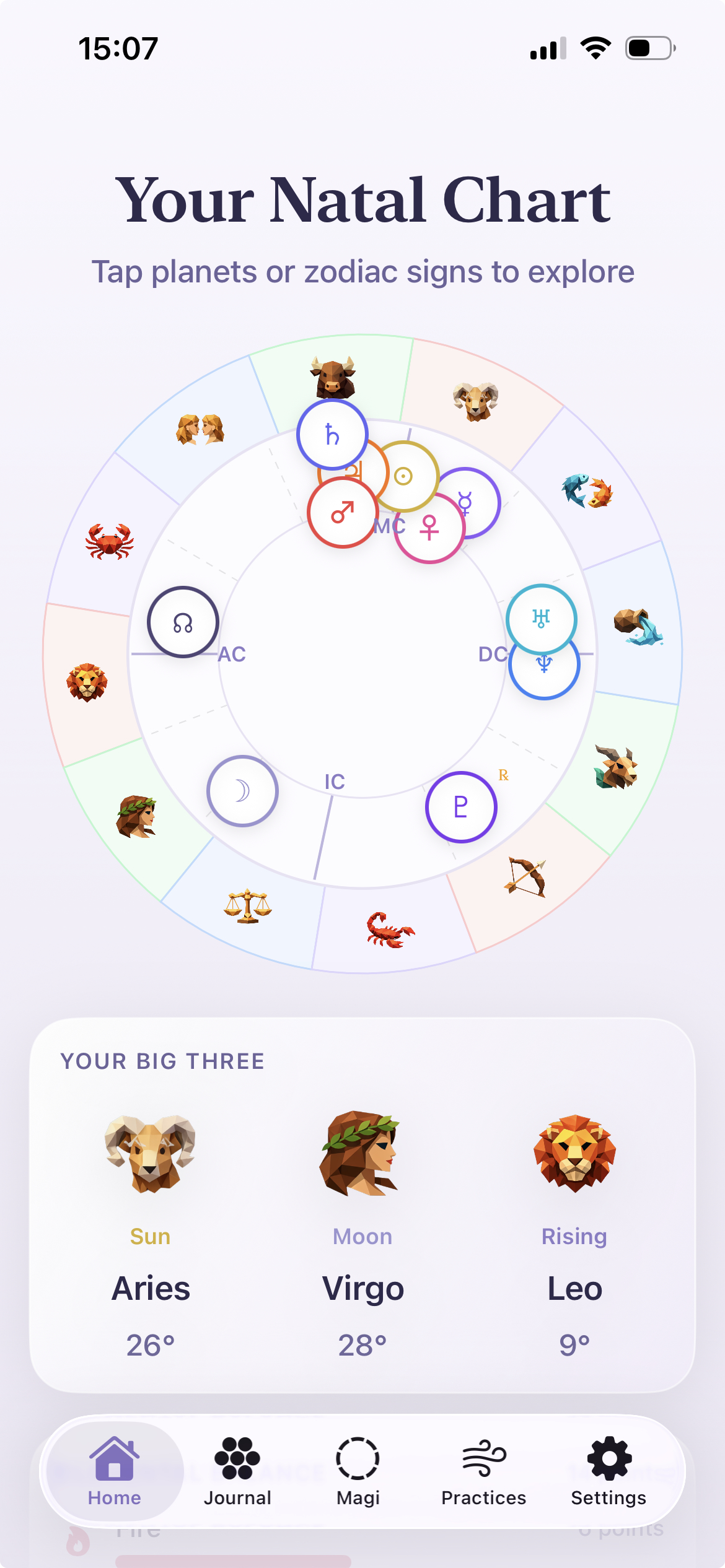 House of Ma natal chart screen