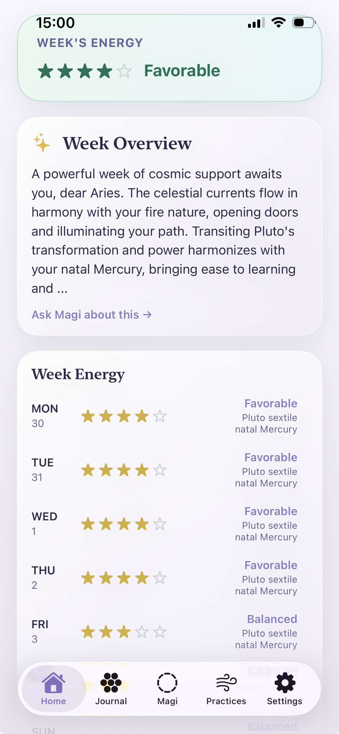 House of Ma weekly energy forecast screen
